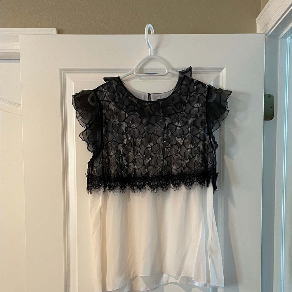 Elegant Black and White Lace Top 100% silk by Prabal Gurung